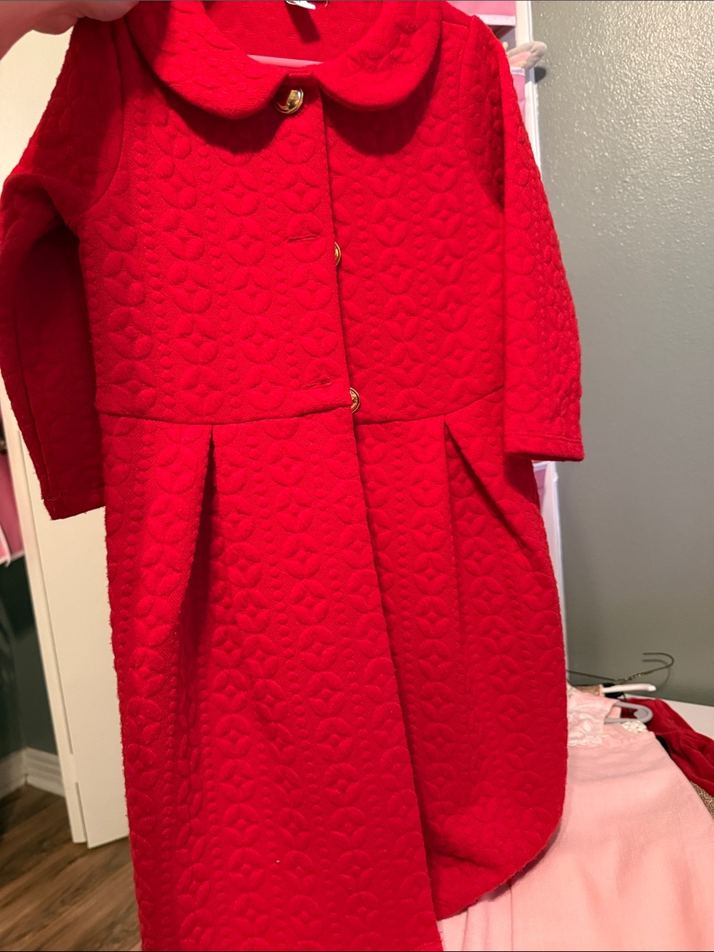Girls Red Quilted Peter Pan Collar Coat